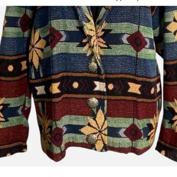 Vintage Painted Pony Western USA Made Jacket Woven Knit Tapestry Blazer One Size - Picture 3 of 12
